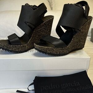 Pedro Garcia Black Espadrille Sandals 39.5